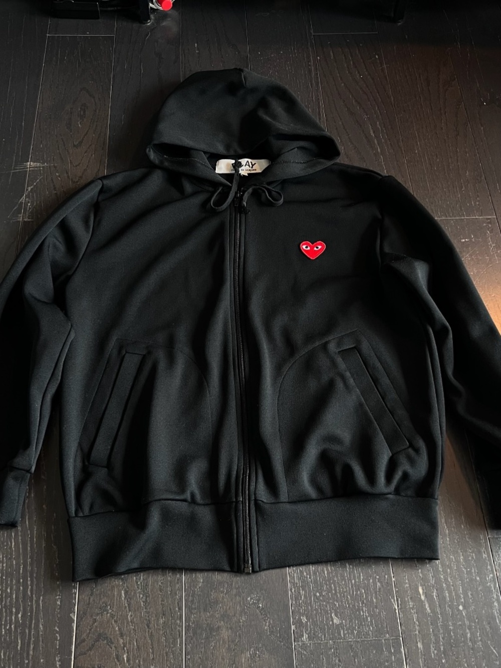 Comme De Garçons PLAY CDG Full Zip Double Heart Logo Sweatshirt Hoodie LARGE